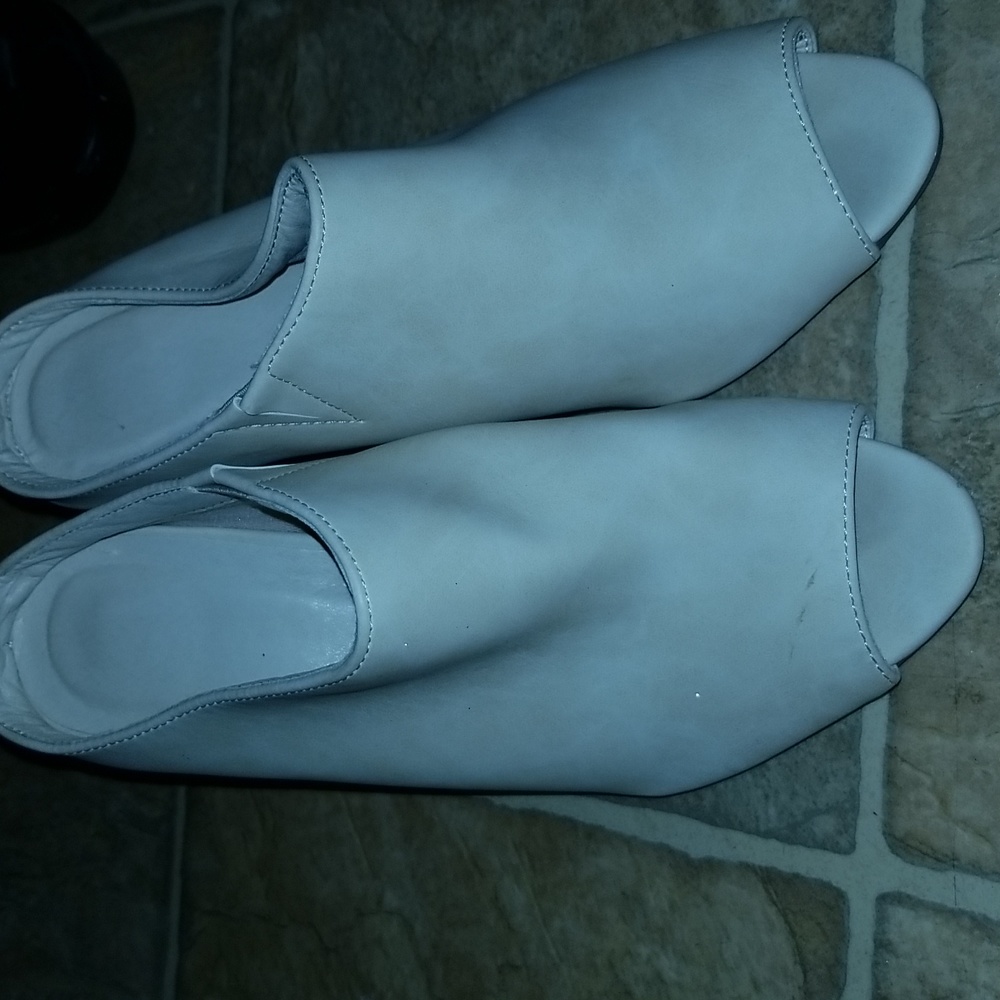 White Faux Leather Heeled Wedges
